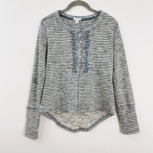 SUNDANCE Embroidered Space Dyed Waffle Knit Thermal Henley Top
